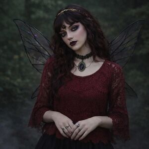 Burgundy Floral Lace Sheer Top Scalloped Hem Whimsigoth Fairy Goth Romantic Top